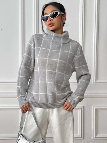 Thalassa Plaid Knit Turtleneck Sweater - SunsetFashionLA